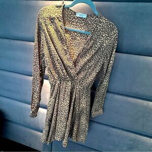 FLYNN SKYE Revolve Elle women's long sleeve, mock wrap neck mini dress size xs